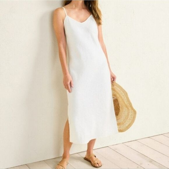 Tommy Hilfiger Linen Blend Summer Midi Dress Medium White Beachy Lightweight - Picture 1 of 9